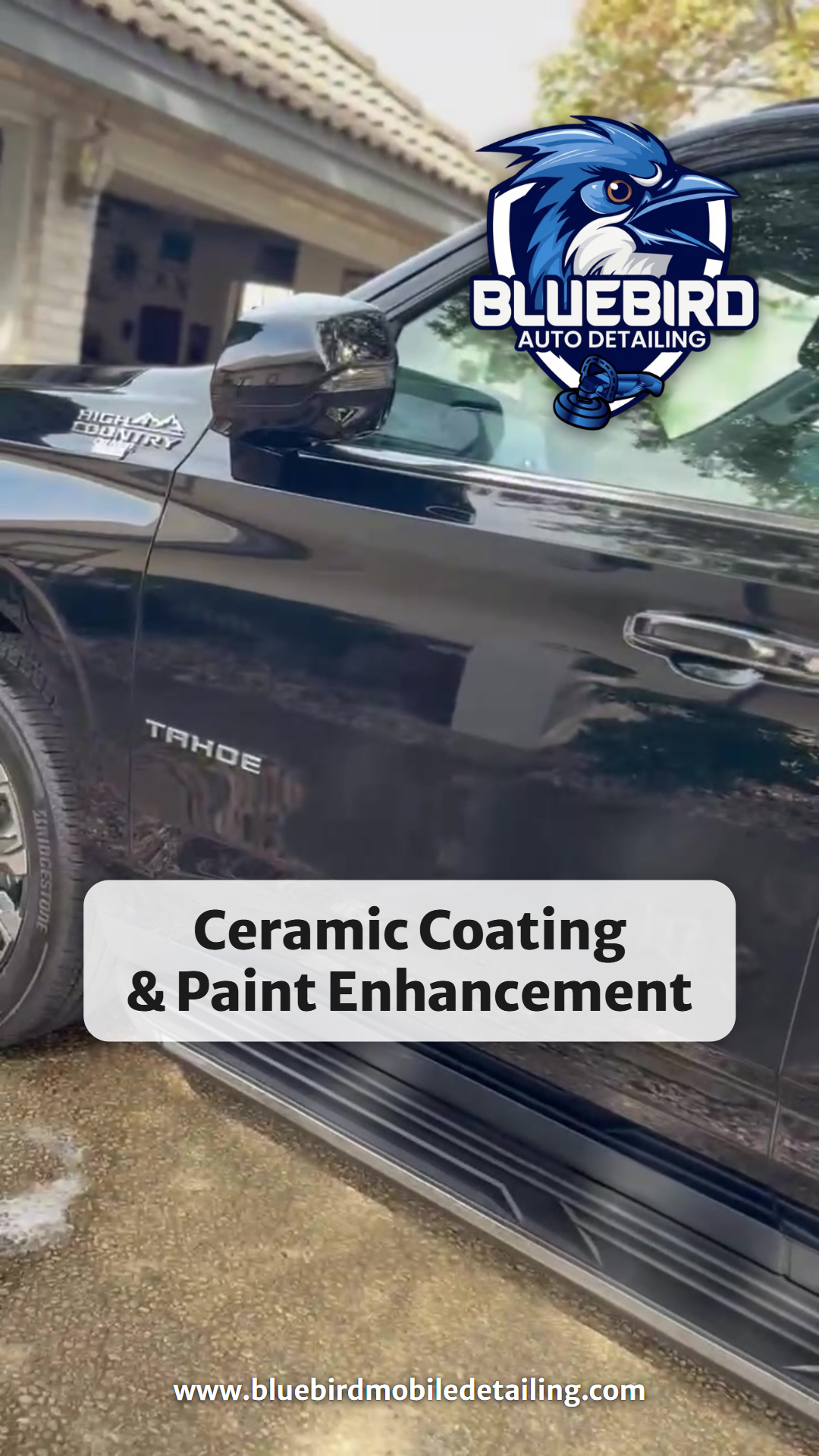 Glossy black Chevy Tahoe door after paint enhancement and ceramic coating – Bluebird Mobile Detailing video cover